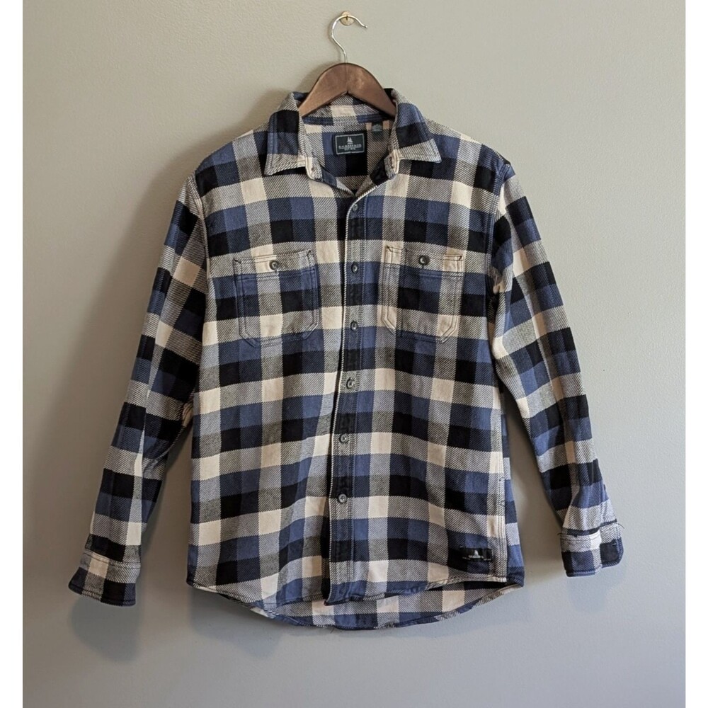 GH Bass Mens Medium M Blue Plaid Shacket Heavyweight Cotton Shirt Jacket LS M